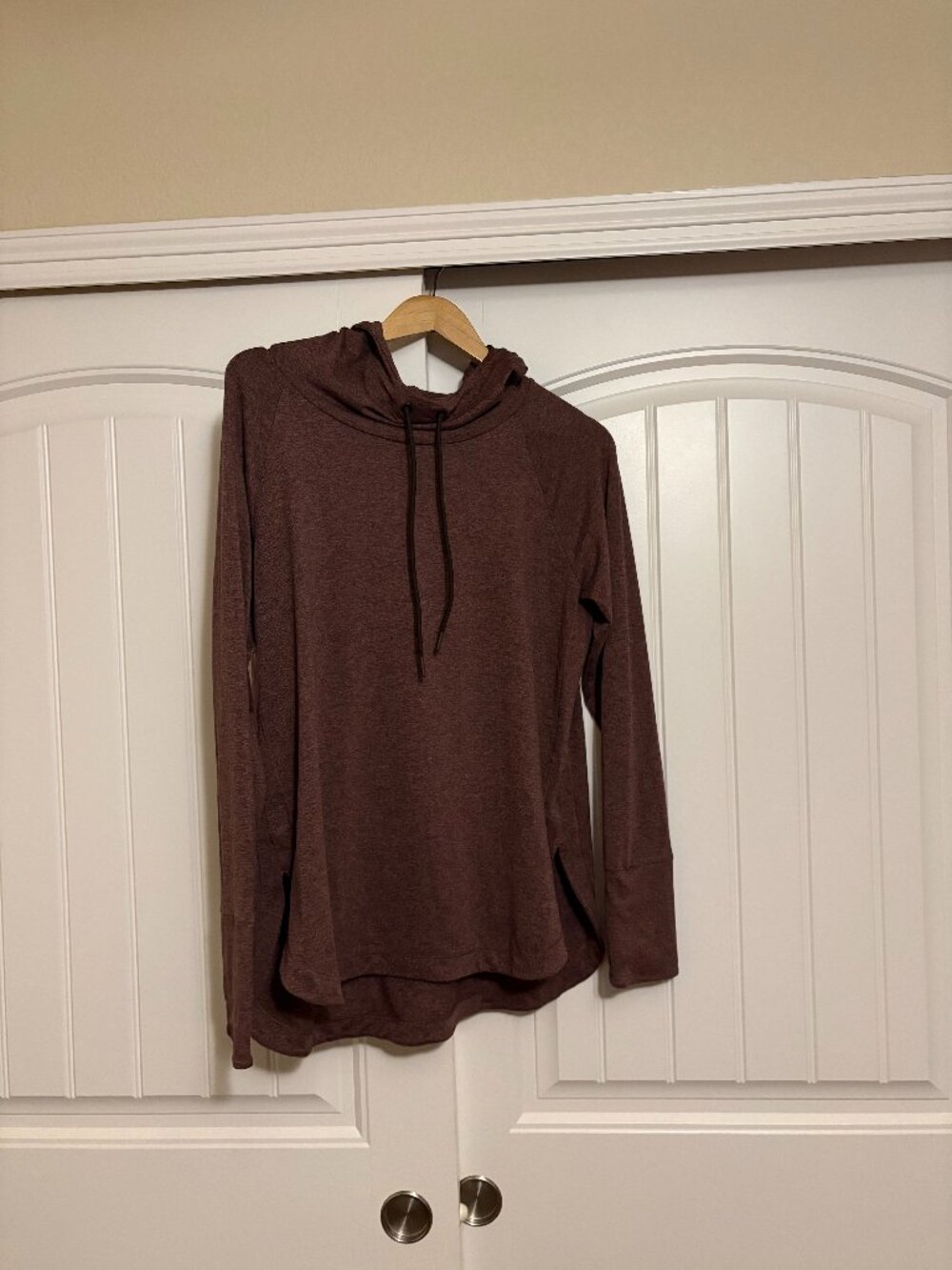 Athleta Uptempo Hoodie Sweatshirt Large Heathered Brown Long Sleeve Neutral